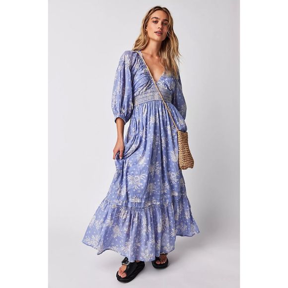 Free People Dresses & Skirts - Free people size S Golden hour maxi dress blue violet combo smocked waist - NWT